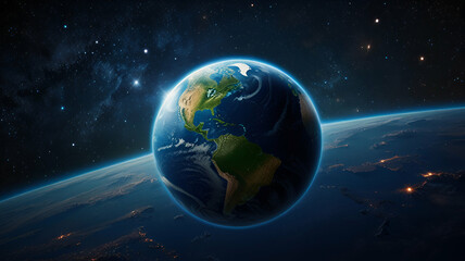 Obraz premium Earth from Space: Blue Oceans and Clouds in the Starry Universe