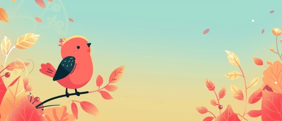 A Cute Bird Perches on a Branch in a Fall Landscape