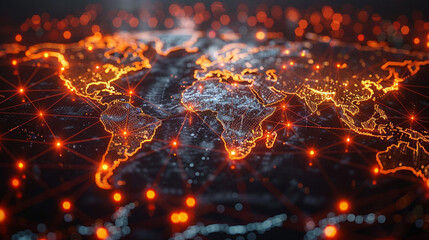 globe surrounded by interconnected lines and dots representing global business connections and information flow, symbolizing worldwide communication, trade, and technological advancement
