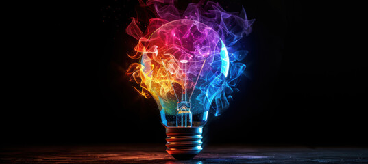 Colorful Lightbulb with Vibrant Flames