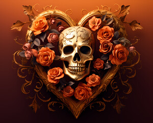 A beautiful heart-shaped design with skull. Halloween concept