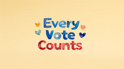 Watercolor text Every Vote Counts isolated on a solid light yellow background 