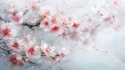 An elegant painting of a delicate cherry blossom tree in full bloom, gracefully depicted on a glass surface.