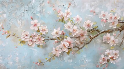An elegant painting of a delicate cherry blossom tree in full bloom, gracefully depicted on a glass surface.
