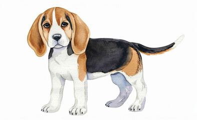 watercolor illustration of a beagle puppy isolated on a white background 