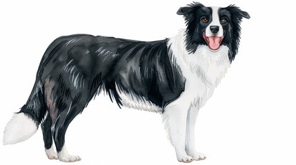 Obraz premium watercolor illustration of a border collie isolated on a white background 