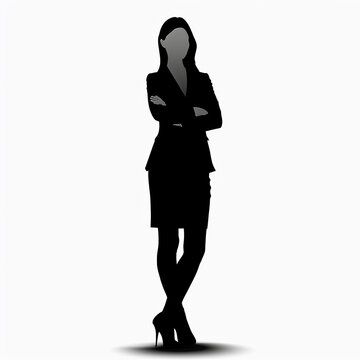 recommend clip art: Confident businesswoman standing with arms crossed, black silhouette illustration.