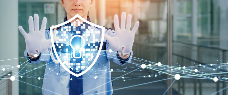 Security guard at the entrance and cyber security concept.