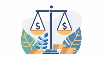 Illustration of a balance scale with money symbols, representing finance, value, and economic decision-making.
