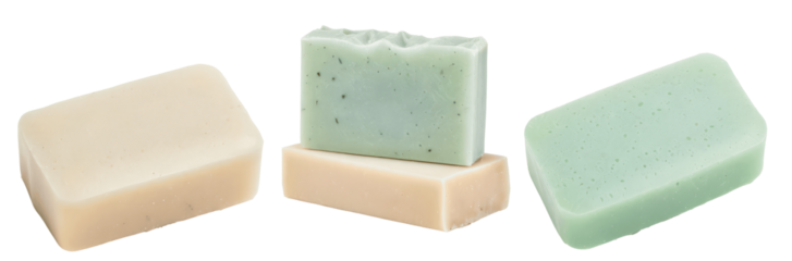 set of cream and green soap isolated on transparent background