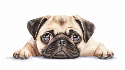 Obraz premium watercolor illustration of a pug puppy isolated on a white background 