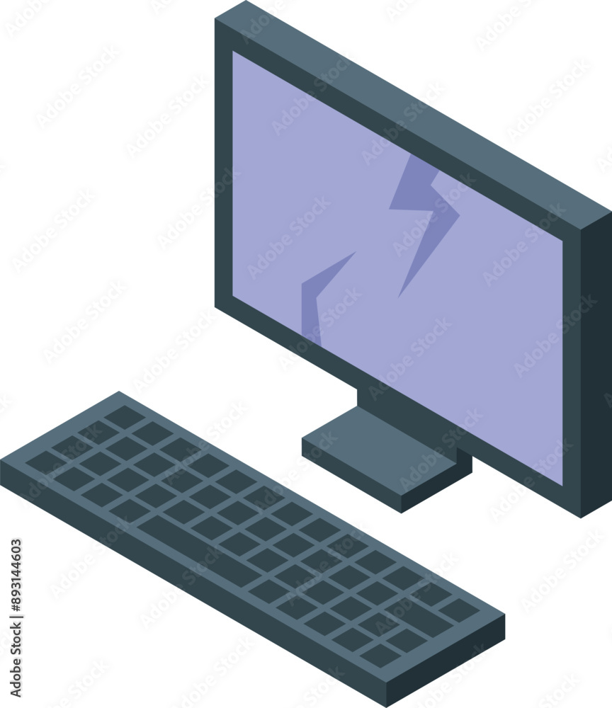 Poster computer monitor showing a large crack across the screen