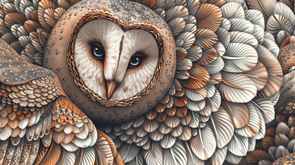an owl, with detailed feathers and piercing eyes,