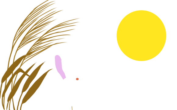 月を眺めるウサギとススキ 背景透明