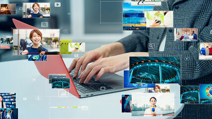 Video editing concept with engineer working on PC in office.