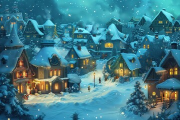 A Snowy Christmas Eve in a Quaint Village
