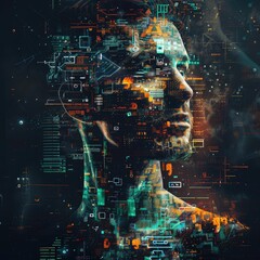 Fototapeta premium Digital Man: A Fusion of Humanity and Technology