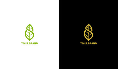  Letter s leaf logo, leaf botanical icon, abstract line art, natural green symbol. Graphic vector illustration design