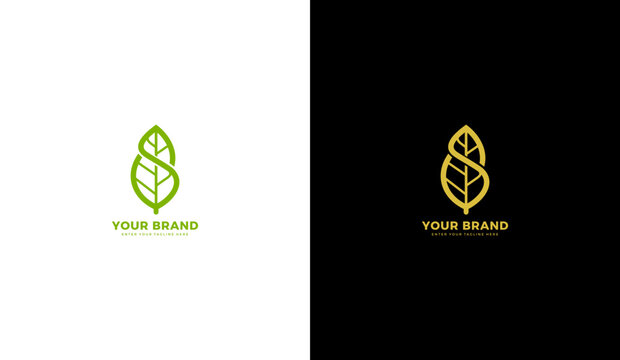  Letter s leaf logo, leaf botanical icon, abstract line art, natural green symbol. Graphic vector illustration design