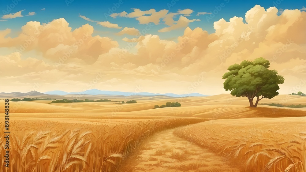 Poster background of golden summer with texture of parched wheat fields