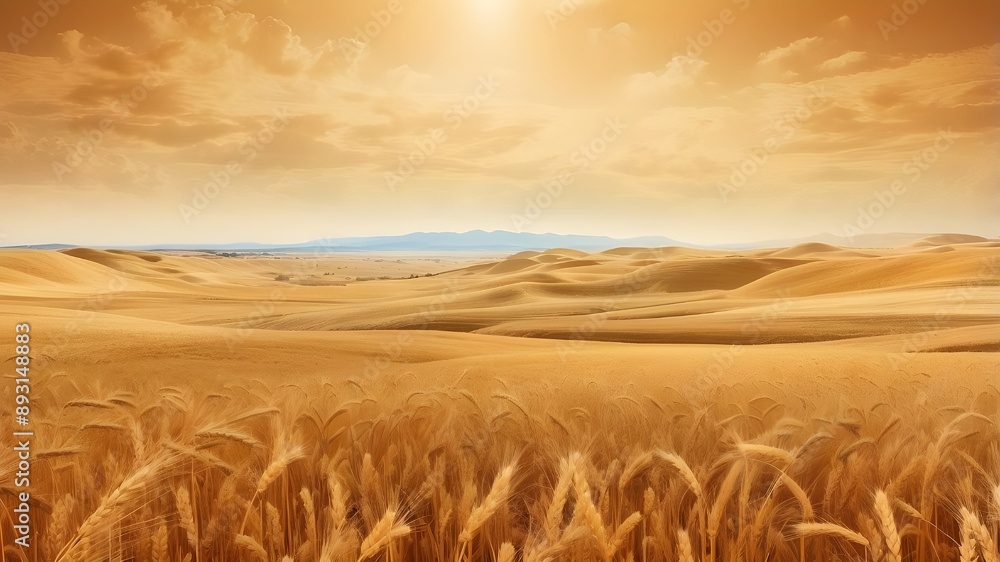 Poster background of golden summer with texture of parched wheat fields