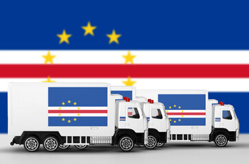 Cabo verde flag depicted on side wall of white delivery van close up. Shipping and local delivery concept