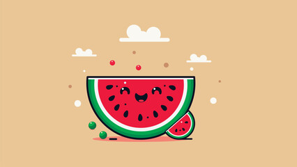 Cute Watermelon Character in Flat Design. This cute watermelon features a charming flat design, bringing a playful and refreshing touch to your project. Perfect for summer-themed designs