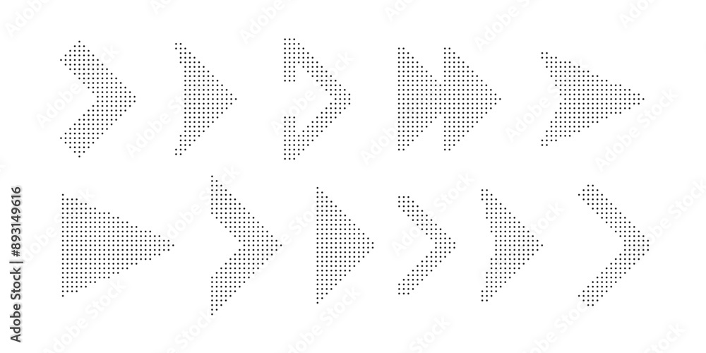 Poster dotted arrows set. collection of direction cursors made with dots