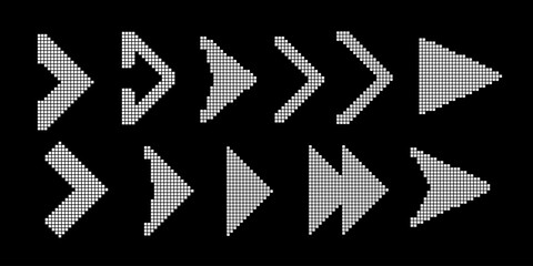 Pixel arrows collection. Set of square dotted arrow