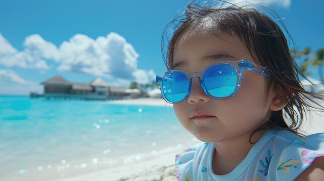 Girl swimming in sunny summer swimming pool