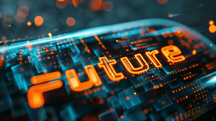 Futuristic background with the word "Future" in the center, 3d text