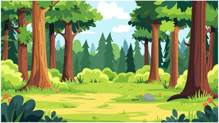 Green Tree Mountain Landscape Cartoon 2D Blue Sky Beatiful Anime