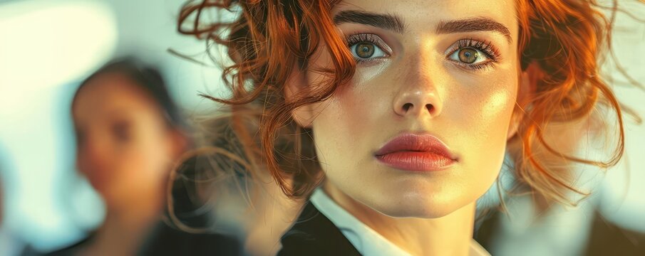 Closeup of an executive woman guiding her team, development and motivation elements, ample copy space