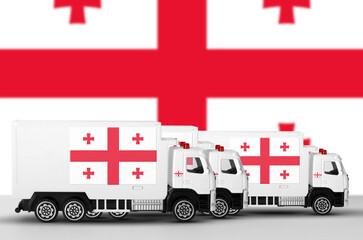 Georgia flag depicted on side wall of white delivery van close up. Shipping and local delivery concept