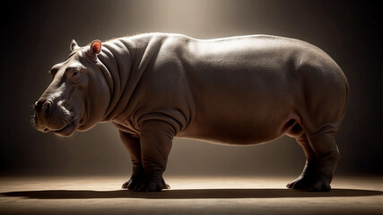 Obraz premium full-body shot of a hippopotamus isolated with a spotlight effect and a soft glow background