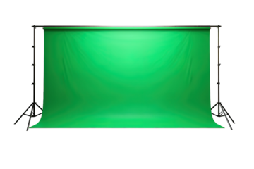 A Vibrant Green Screen Set Up Ready for the Next Scene on a Clear PNG or White Background.