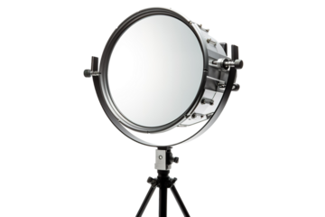 A Silver Studio Reflector Stands Ready on a Tripod Against a White Background on a Clear PNG or White Background.