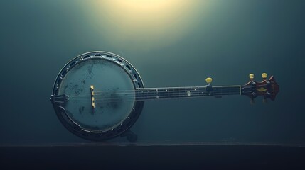 A Banjo Sits on a Table in the Dark Background - Generative AI