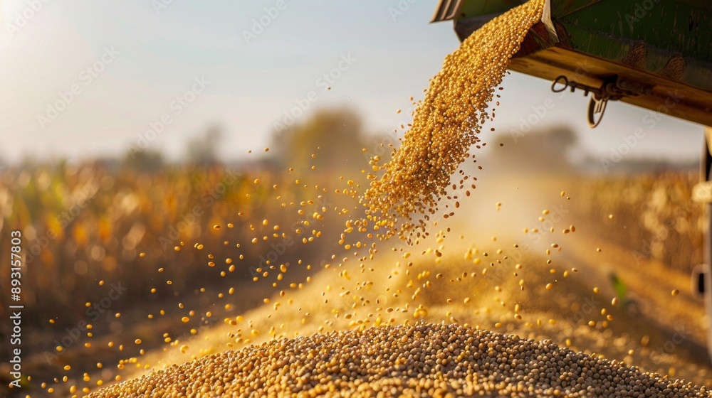 Aufkleber a large amount of soybeans are being harvested from a field