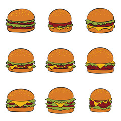 Collection of food burger vector