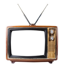 Classic vintage retro style old television with cut out screen. Old television isolated on white background.