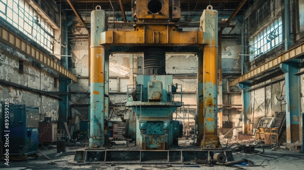 Wall mural massive hydraulic press in a manufacturing plant