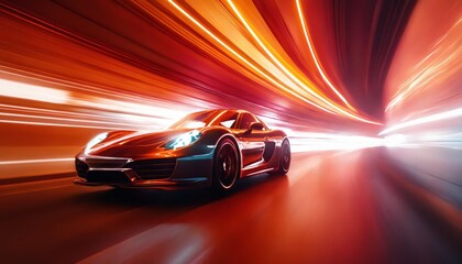 Virtual racing innovation: high-speed sports cars on neon-lit glowing highways