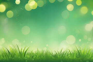 Obraz premium Spring background with green blurred bokeh lights, perfect for an abstract banner, evoking freshness and renewal.