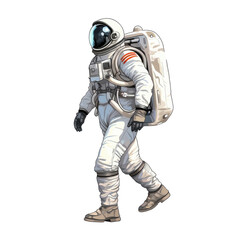 An illustration of an astronaut in a white spacesuit walking