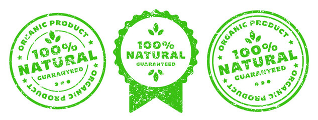 100% Natural Rubber Stamp in Grunge Style for Organic Eco Friendly and and Healthy Product Label or Natural Products Stamp