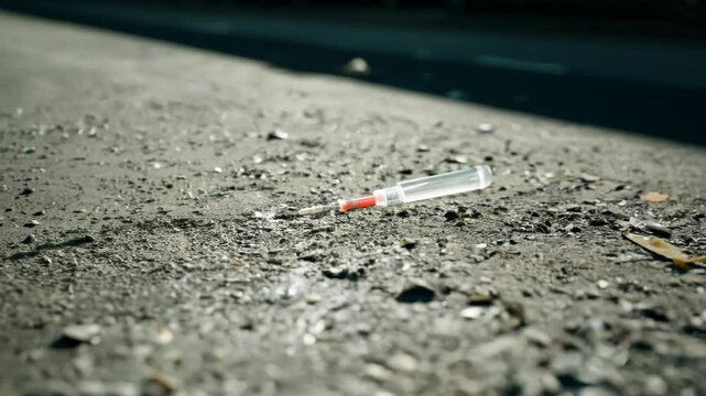 Abandoned Syringe on Urban Street