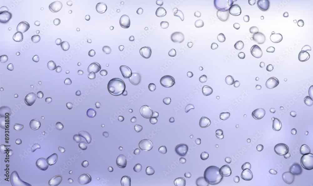 Poster soda drink background with fizzy drop texture. purple effervescent water 3d bg. gel pattern or under