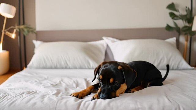 Puppy Relaxing on a Cozy Bed