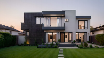 잔디 정원이 있는 모던한 주택